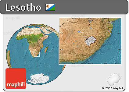 Gray Location Map of Lesotho, satellite outside, hill shading