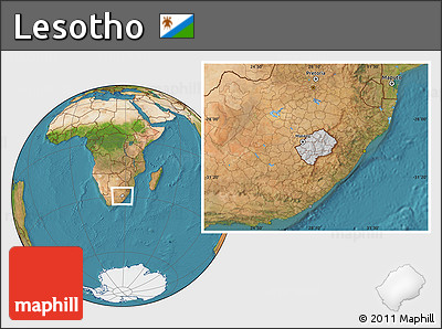 Gray Location Map of Lesotho, satellite outside, hill shading