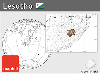 Physical Location Map of Lesotho, blank outside