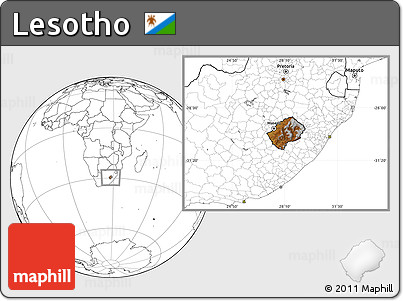 Physical Location Map of Lesotho, blank outside