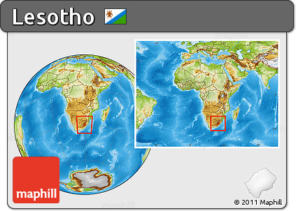 Physical Location Map of Lesotho, within the entire continent