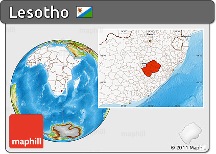 Physical Location Map of Lesotho, highlighted continent