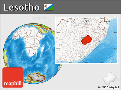 Physical Location Map of Lesotho, highlighted continent