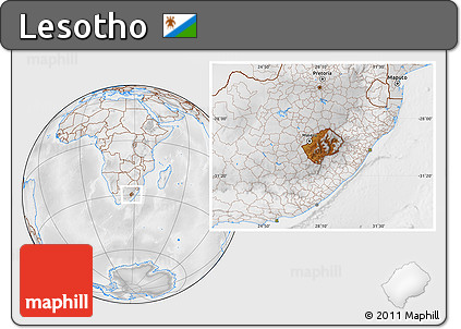 Physical Location Map of Lesotho, lighten, desaturated