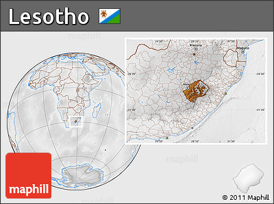 Physical Location Map of Lesotho, lighten, desaturated