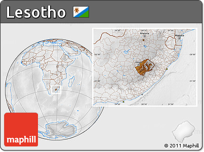 Physical Location Map of Lesotho, lighten, desaturated