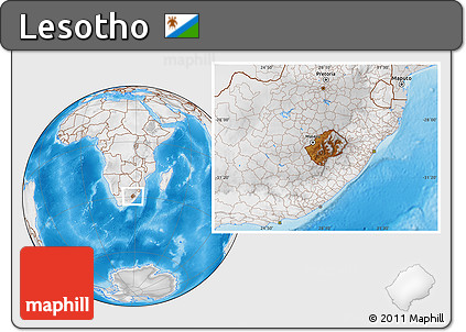 Physical Location Map of Lesotho, lighten, desaturated, land only