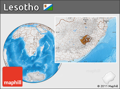 Physical Location Map of Lesotho, lighten, desaturated, land only
