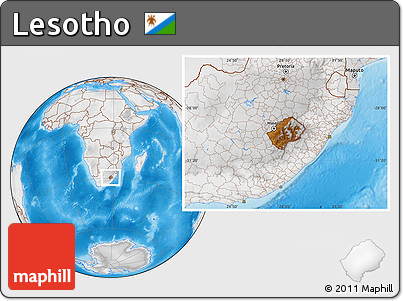 Physical Location Map of Lesotho, lighten, desaturated, land only