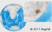 Physical Location Map of Lesotho, lighten, desaturated, land only