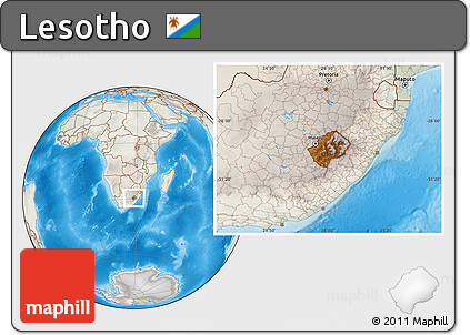 Physical Location Map of Lesotho, lighten, semi-desaturated, land only