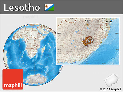 Physical Location Map of Lesotho, lighten, semi-desaturated, land only