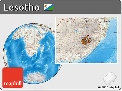Physical Location Map of Lesotho, lighten, semi-desaturated, land only