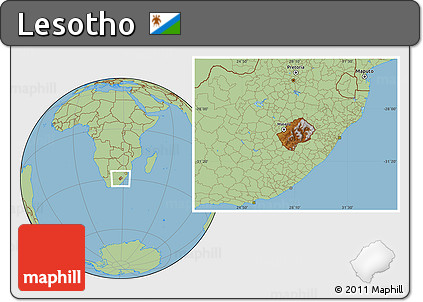Physical Location Map of Lesotho, savanna style outside