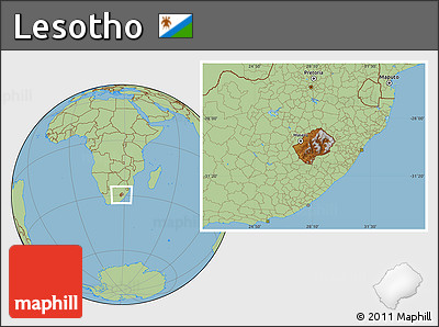 Physical Location Map of Lesotho, savanna style outside