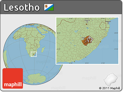 Physical Location Map of Lesotho, savanna style outside