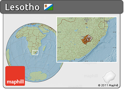 Physical Location Map of Lesotho, savanna style outside, hill shading