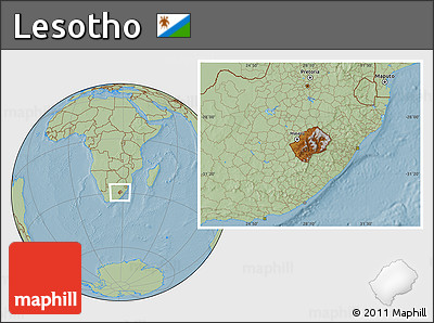Physical Location Map of Lesotho, savanna style outside, hill shading
