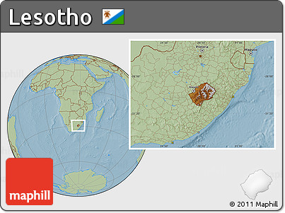 Physical Location Map of Lesotho, savanna style outside, hill shading