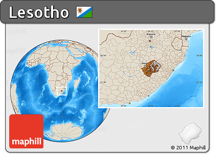 Physical Location Map of Lesotho, shaded relief outside