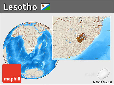 Physical Location Map of Lesotho, shaded relief outside