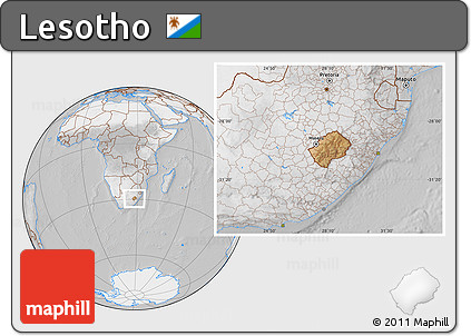 Satellite Location Map of Lesotho, lighten, desaturated