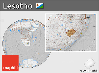 Satellite Location Map of Lesotho, lighten, desaturated