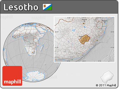 Satellite Location Map of Lesotho, lighten, desaturated
