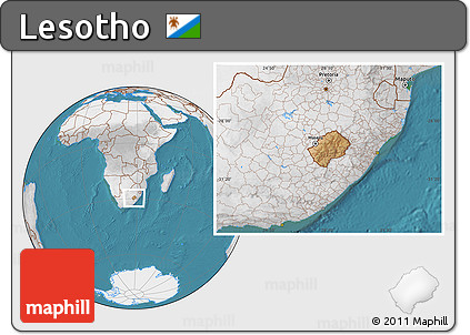 Satellite Location Map of Lesotho, lighten, desaturated, land only