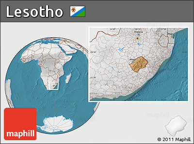 Satellite Location Map of Lesotho, lighten, desaturated, land only