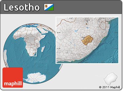 Satellite Location Map of Lesotho, lighten, desaturated, land only
