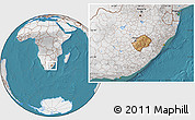 Satellite Location Map of Lesotho, lighten, desaturated, land only