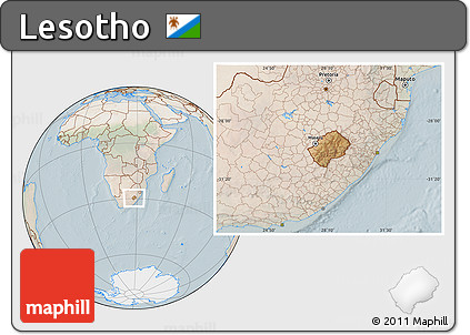 Satellite Location Map of Lesotho, lighten