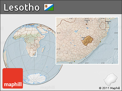 Satellite Location Map of Lesotho, lighten