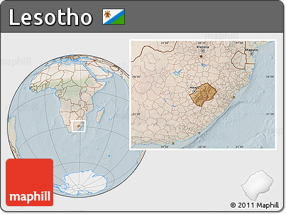 Satellite Location Map of Lesotho, lighten