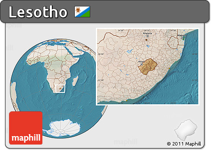 Satellite Location Map of Lesotho, lighten, land only