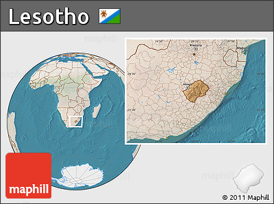 Satellite Location Map of Lesotho, lighten, land only