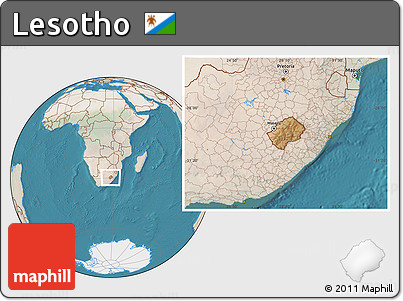 Satellite Location Map of Lesotho, lighten, land only