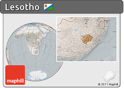 Satellite Location Map of Lesotho, lighten, semi-desaturated