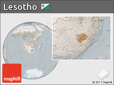 Satellite Location Map of Lesotho, lighten, semi-desaturated