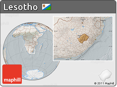 Satellite Location Map of Lesotho, lighten, semi-desaturated
