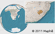 Satellite Location Map of Lesotho, lighten, semi-desaturated, land only