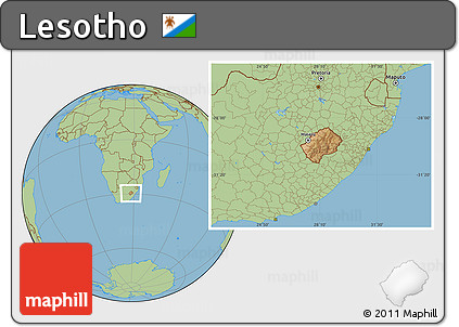 Satellite Location Map of Lesotho, savanna style outside