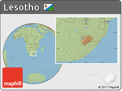 Satellite Location Map of Lesotho, savanna style outside