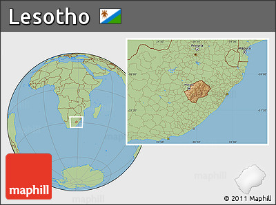 Satellite Location Map of Lesotho, savanna style outside