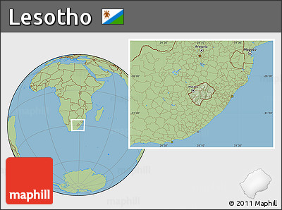 Savanna Style Location Map of Lesotho, hill shading inside