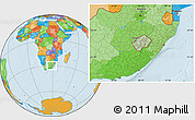 Savanna Style Location Map of Lesotho, political outside, hill shading