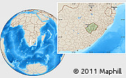 Savanna Style Location Map of Lesotho, shaded relief outside, hill shading