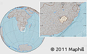 Shaded Relief Location Map of Lesotho, gray outside, hill shading