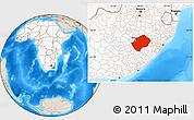 Shaded Relief Location Map of Lesotho, highlighted continent